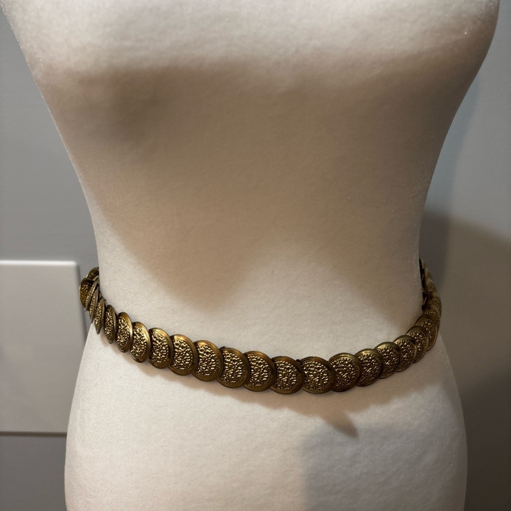 Women's Coin Gold Belt Small-Medium Stretch Metal Belt Floral Embossed Ladies